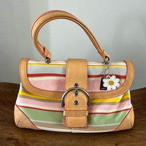 Coach daisy Vintage Hampton Rainbow Striped Satchel with Tan Leather Trim